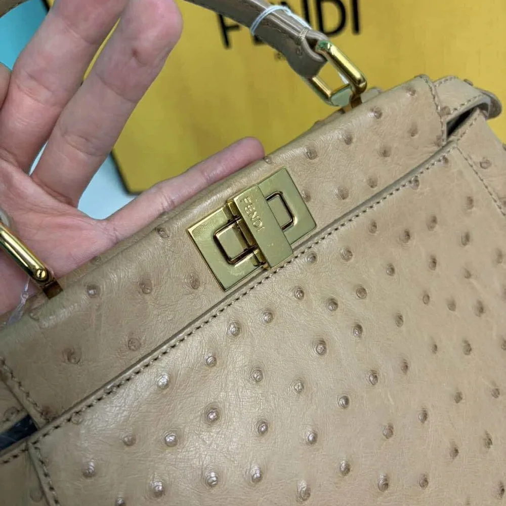 Fendi Mini Peekaboo in Beige Ostrich leather with Gold Accents - Picture 6 of 11